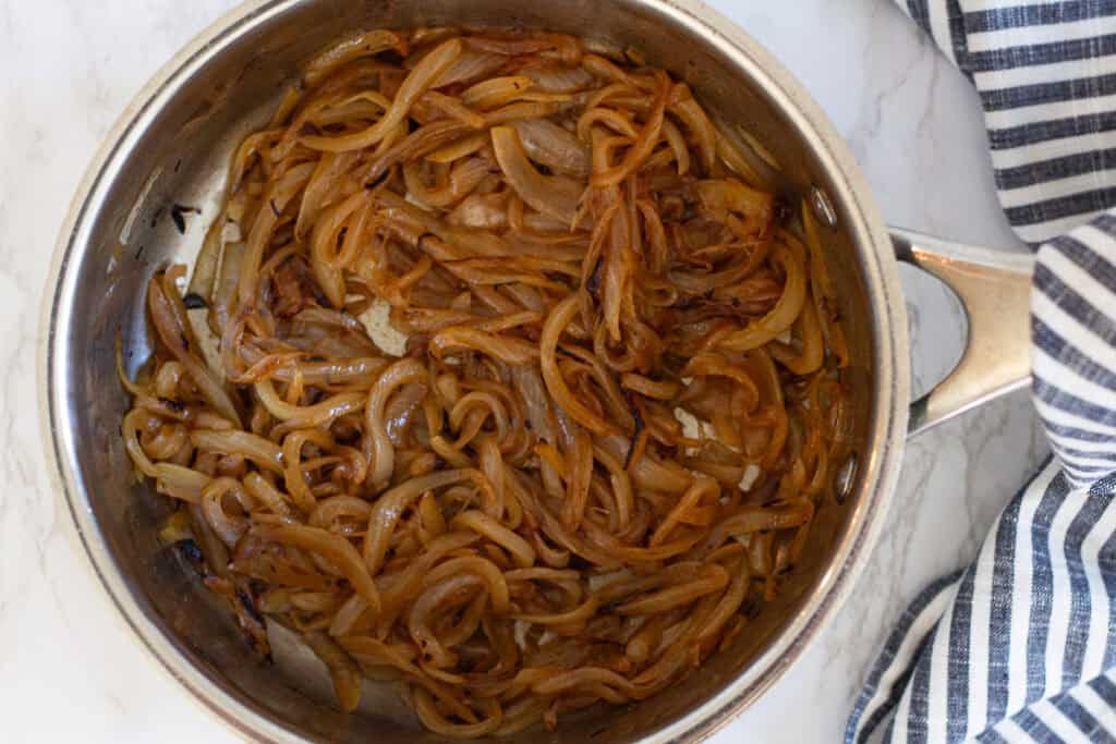 Golden caramelized onions cooked down for Japanese beef curry base.