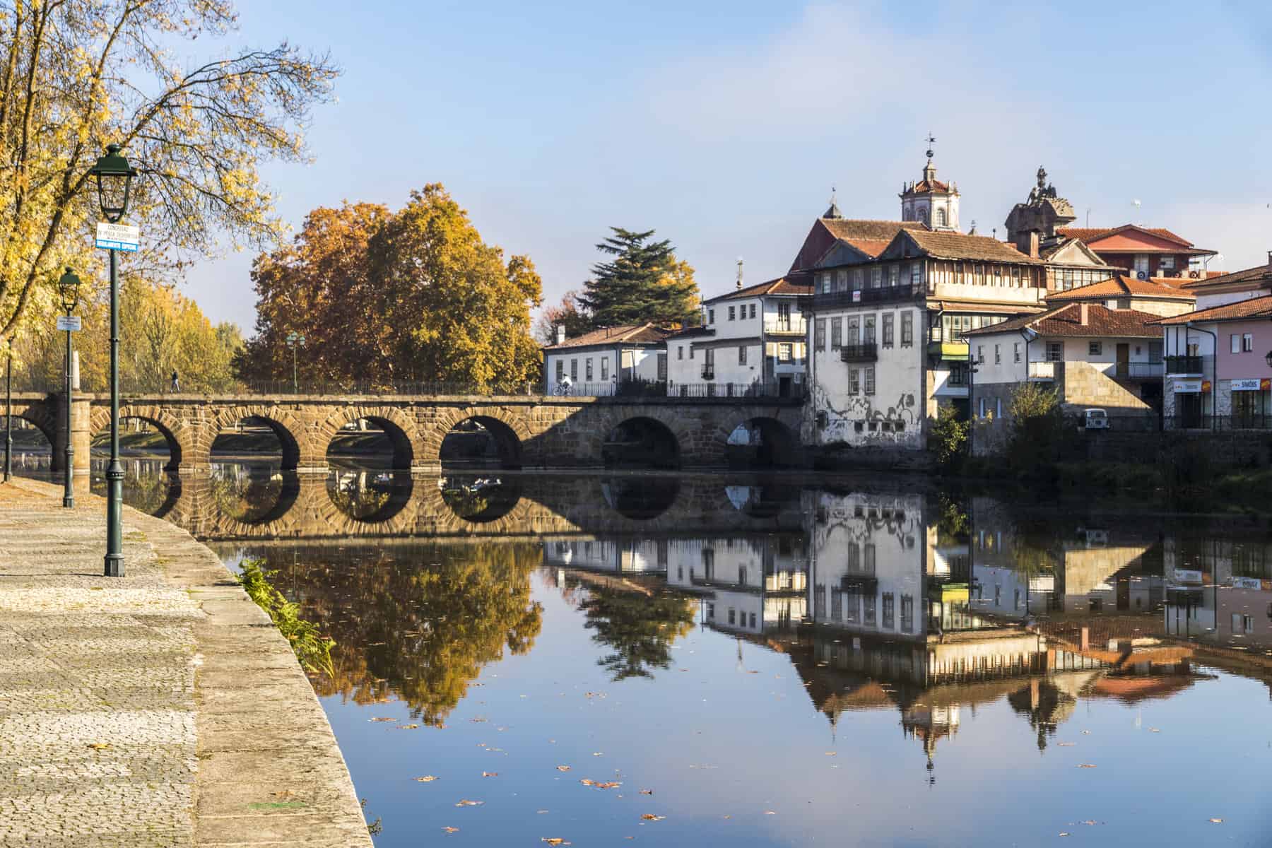 The historic Roman bridge of Emperor Trajan in the city of Chaves, in the north of Portugal