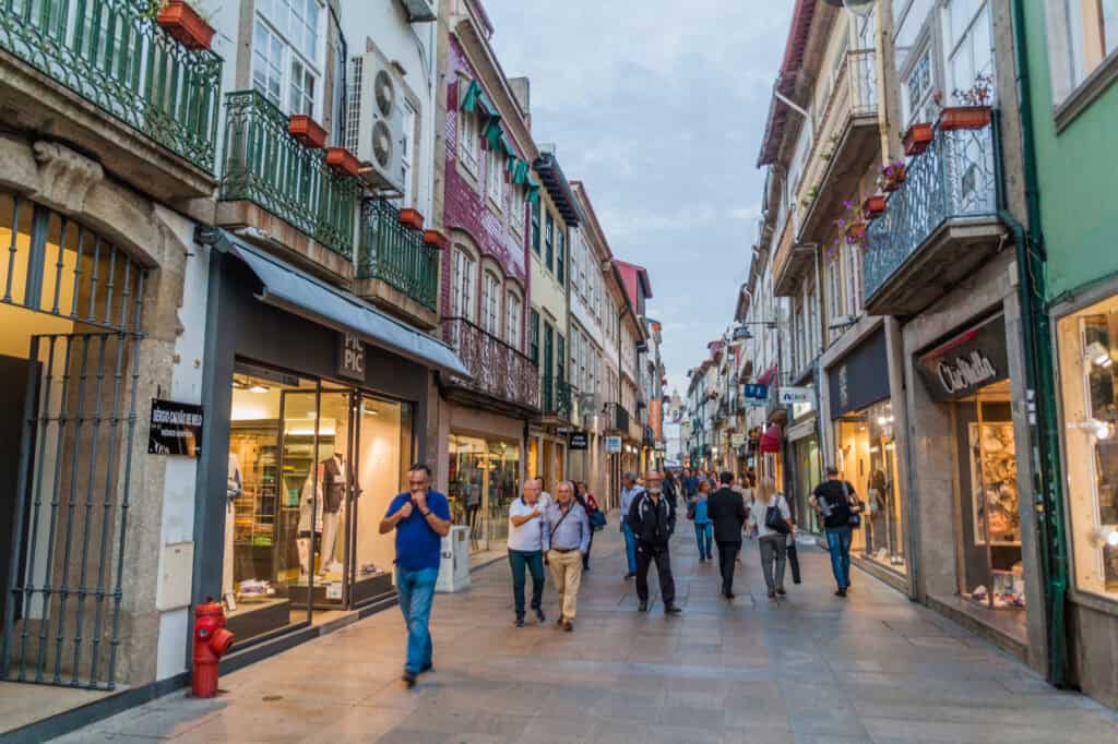 BRAGA, PORTUGAL - OCTOBER 15, 2017: Pedestran street in the center of Braga, Portugal