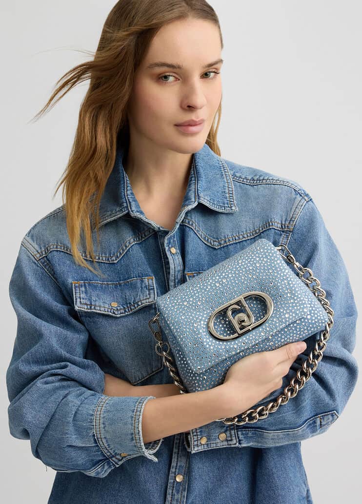8056255452103---AA5269T287274015-I-AO-N-B-5-N Liu.jo - Kleine Tasche LaPuffy aus Denim mit Strass – Bild 1