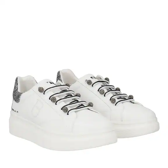 Tosca Blu Sneaker Fenice mit Perlen und Micro-Strass in Weiß-Schwarz – Bild 1