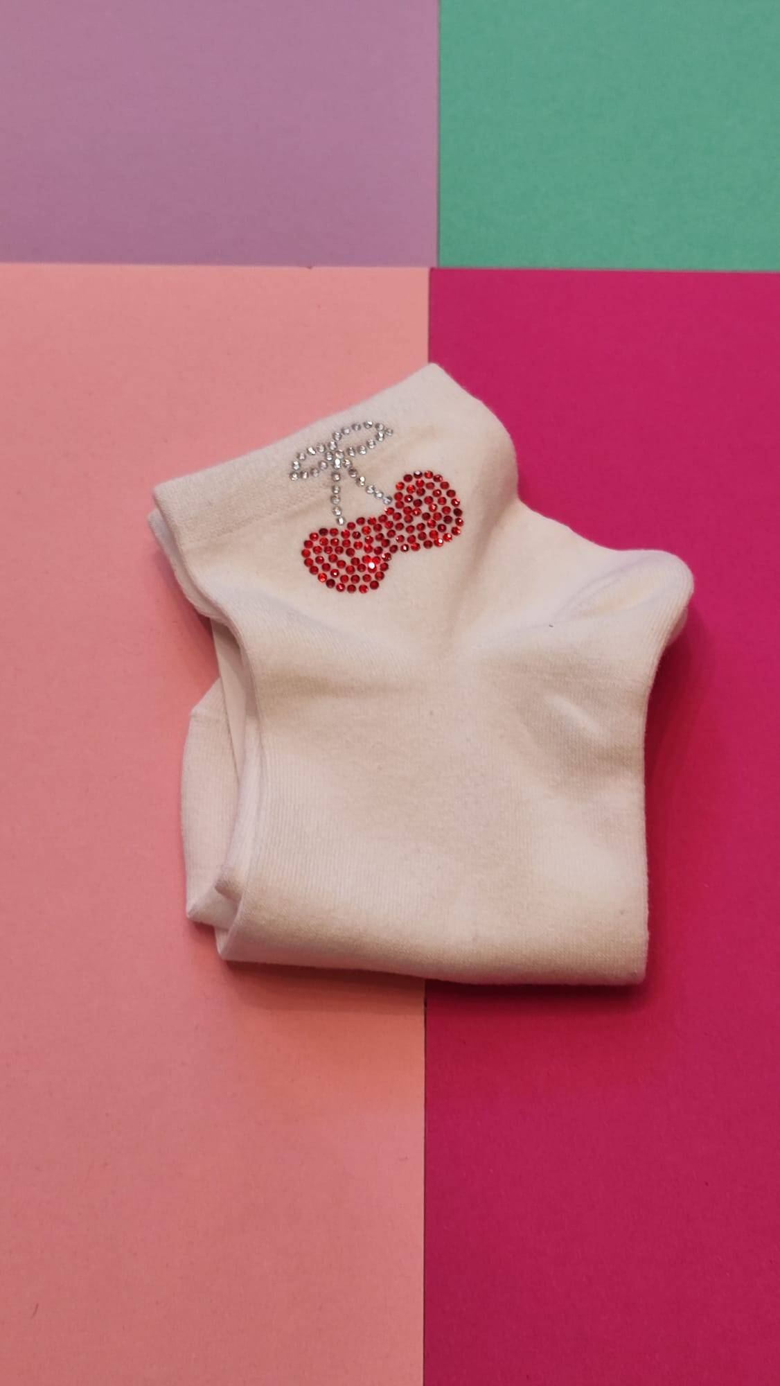 Sneaker Socken Damen Kirsche Weiß – Bild 1