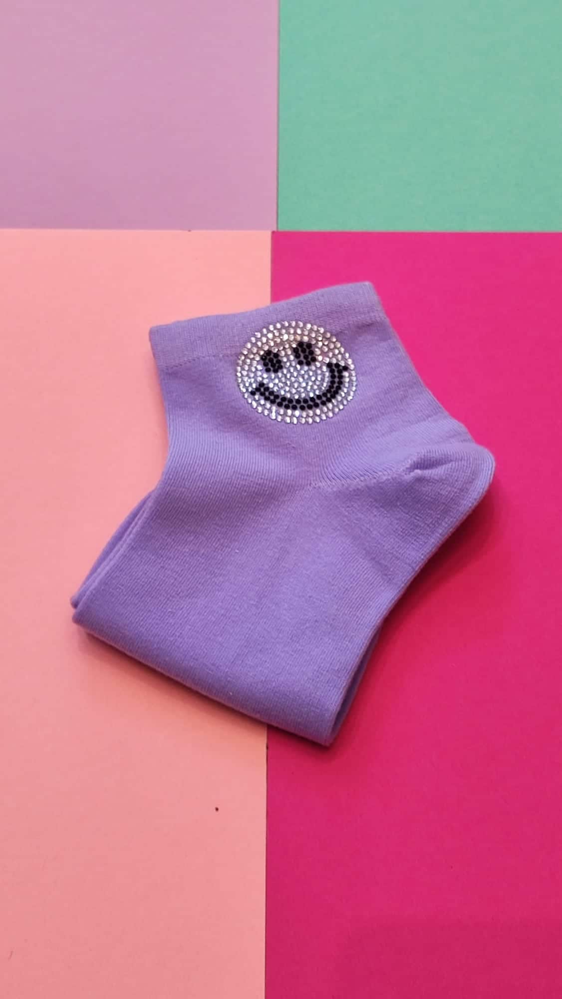 Sneaker Socken Damen Smiley Flieder – Bild 1