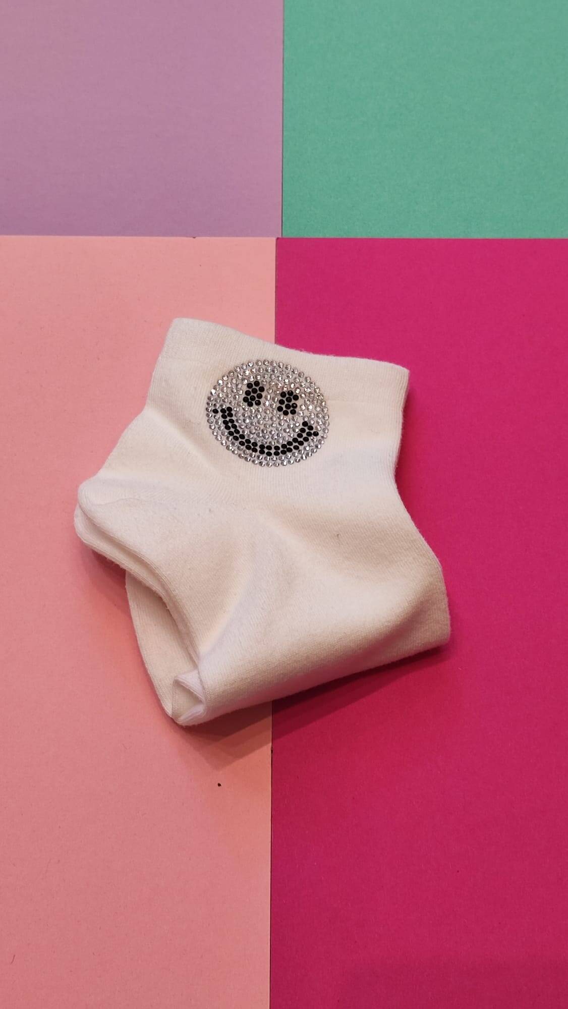 Sneaker Socken Damen Smiley weiss – Bild 1