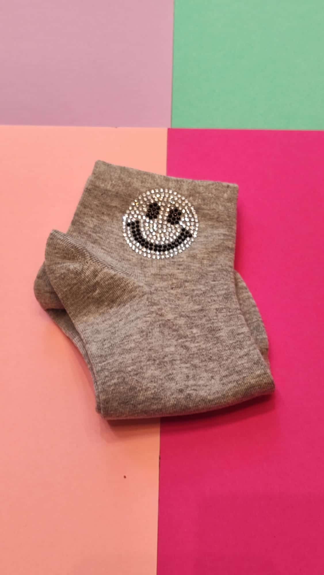 Sneaker Socken Damen Smiley grau – Bild 1