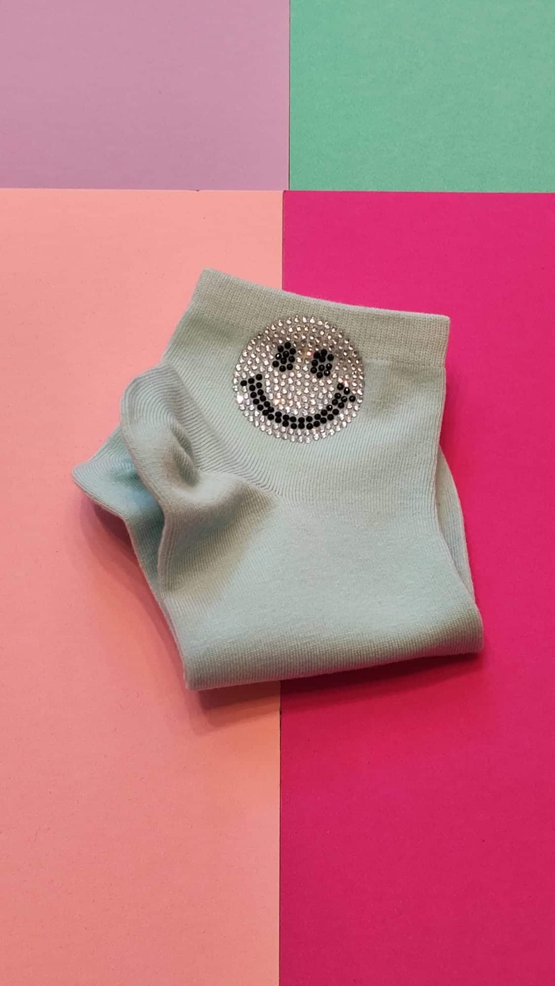 Sneaker Socken Damen Smiley hellblau – Bild 1