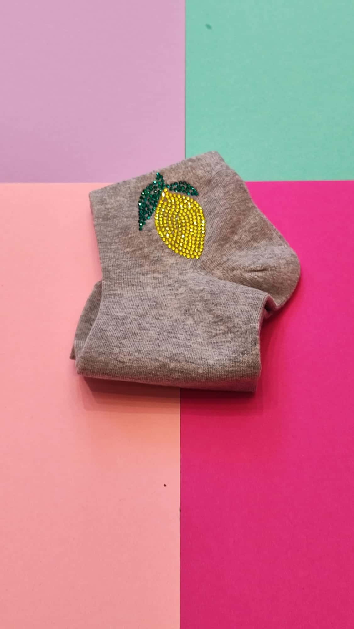 Sneaker Socken Damen Zitrone Grau – Bild 1