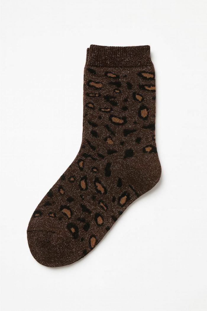 Leopardenmuster-Socken in Dunkelbraun mit Glitzer – Bild 1