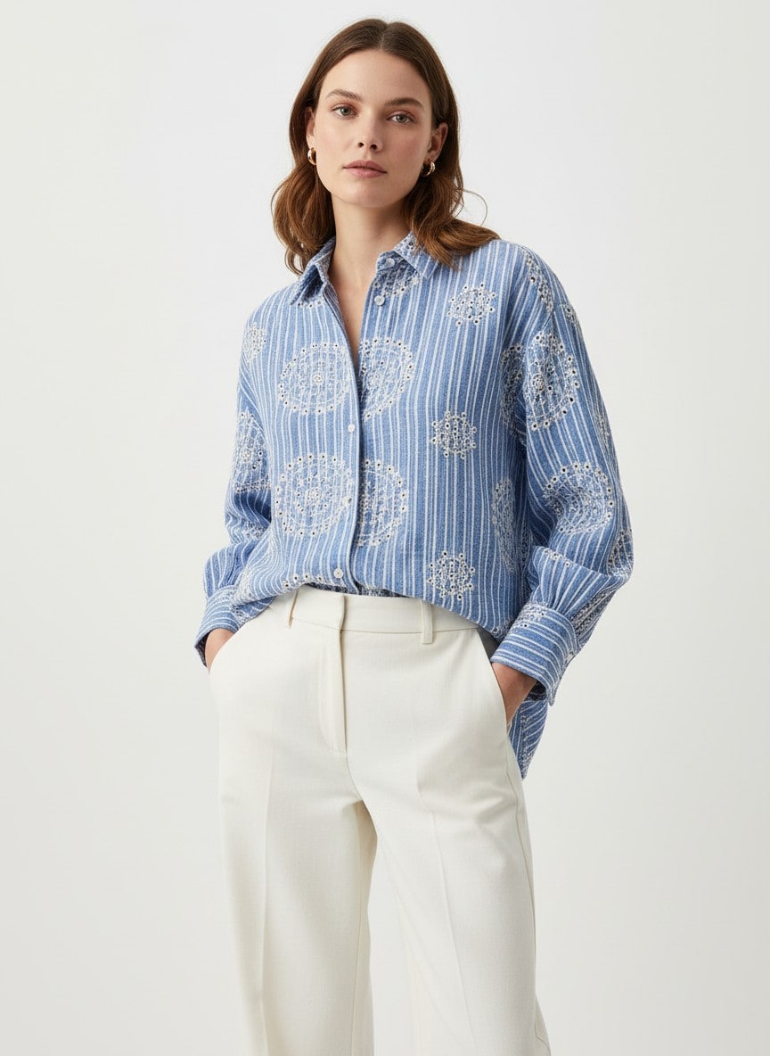 2026/03/MTH-BLU-BLA-5831-fashn.jpg Gestreifte Bluse Damen – Stickerei Leinenmix – Bild 1