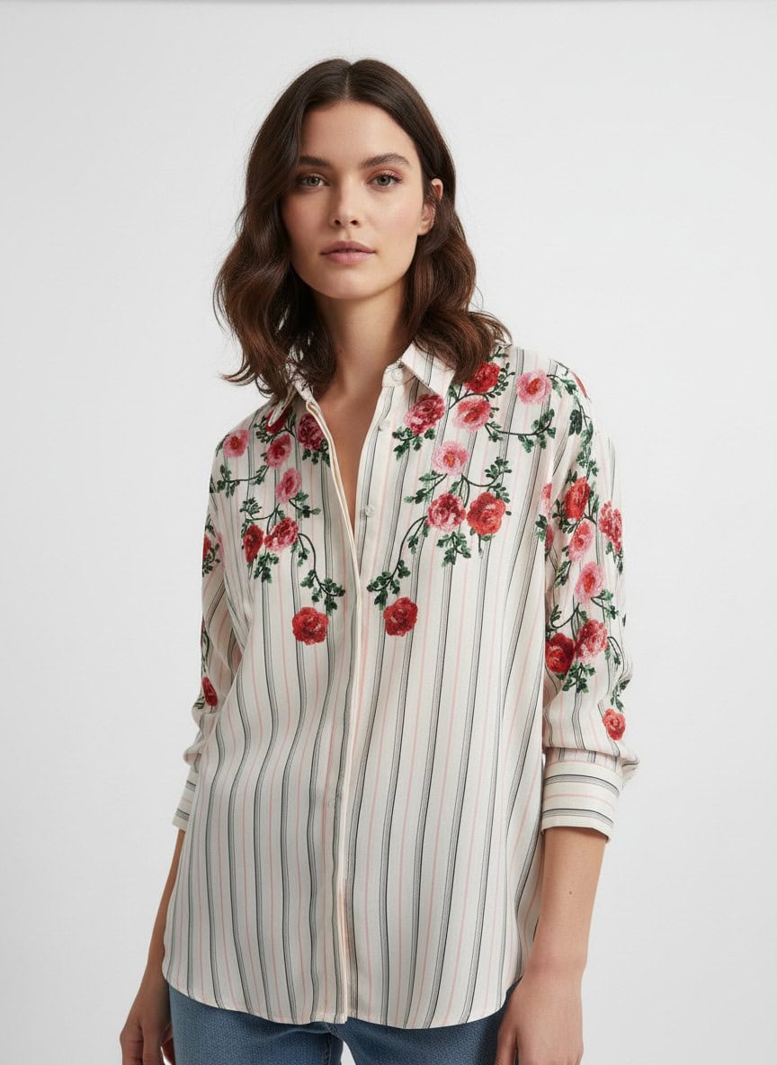 Oversize Blumenbluse für Damen – leichte Bluse mit floralem Print (Einheitsgröße) – Bild 1