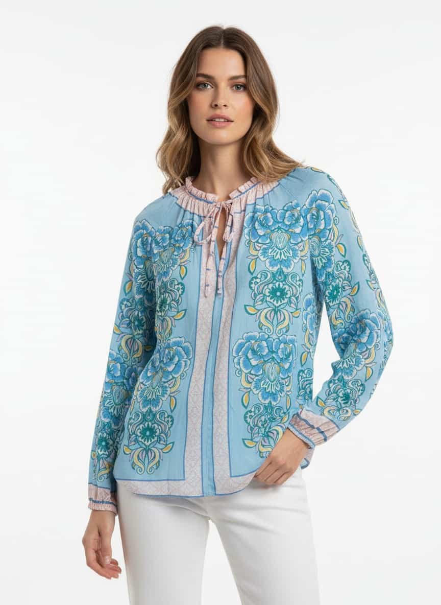 2026/03/MTH-BLU-TUE-4831-fashn.jpg Tunika Bluse Damen – Türkis aus Baumwolle – Bild 1