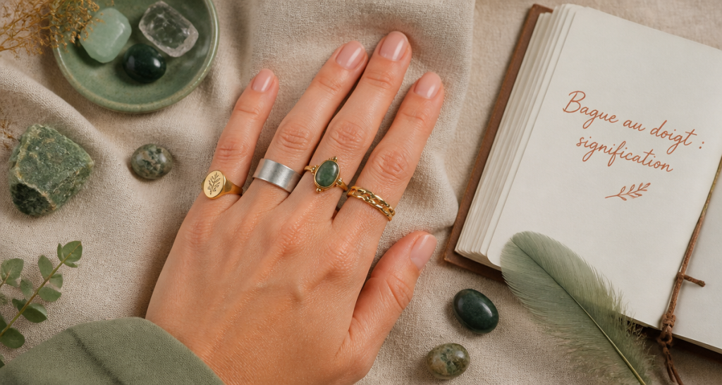Main ornée de bagues, bague au doigt signification