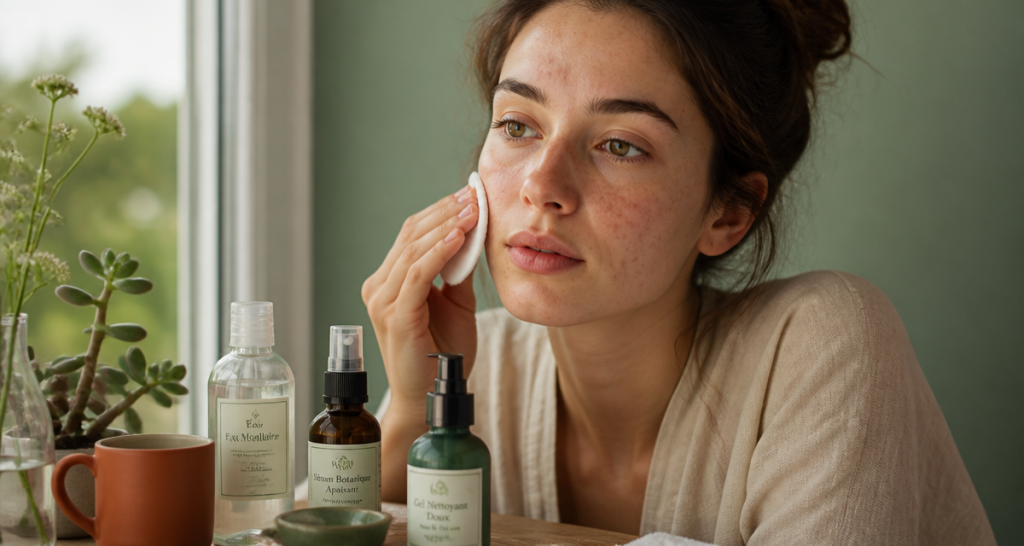 boutons de stress sur le visage femme soins naturels