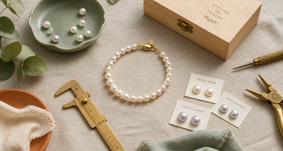 bracelet en perle de culture sur tissu beige