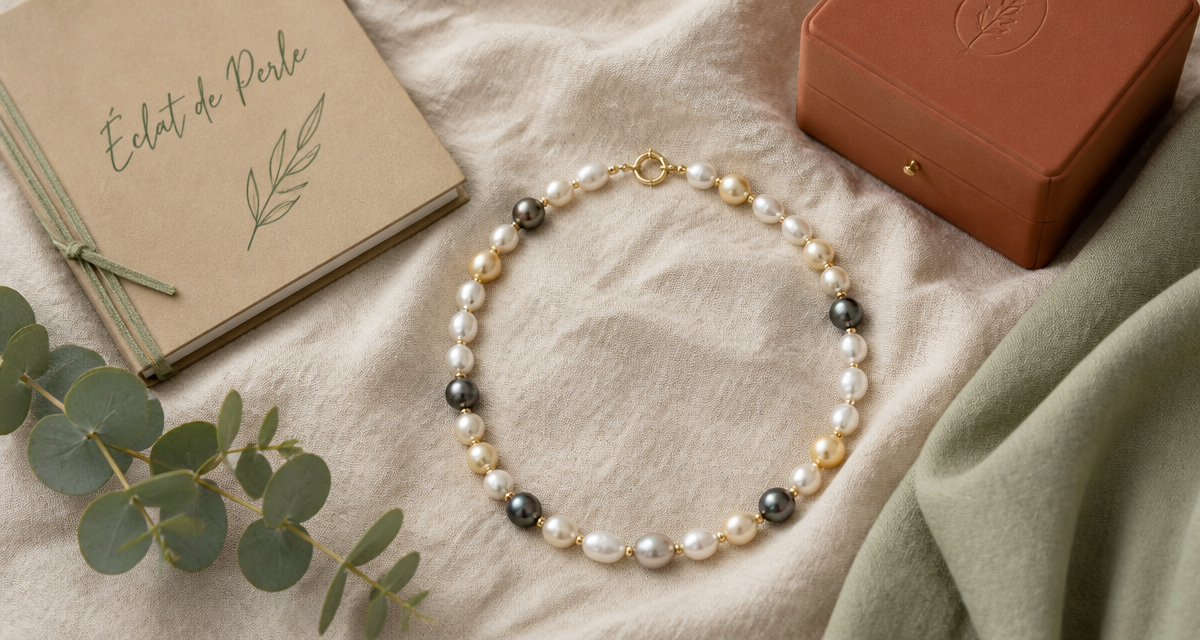 perle en collier sur tissu lin