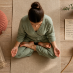 position lotus sur tapis yoga avec checklist