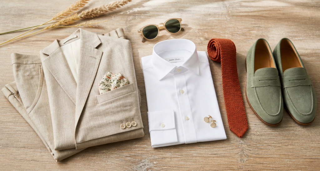 tenue mariage homme été costume lin chemise coton
