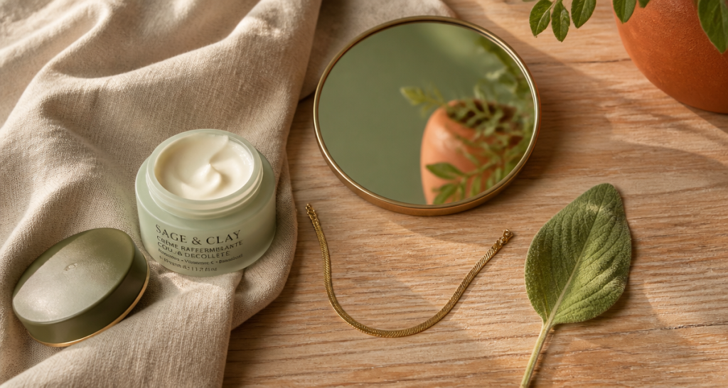meilleure crème raffermissante pour le cou sur table bois clair
