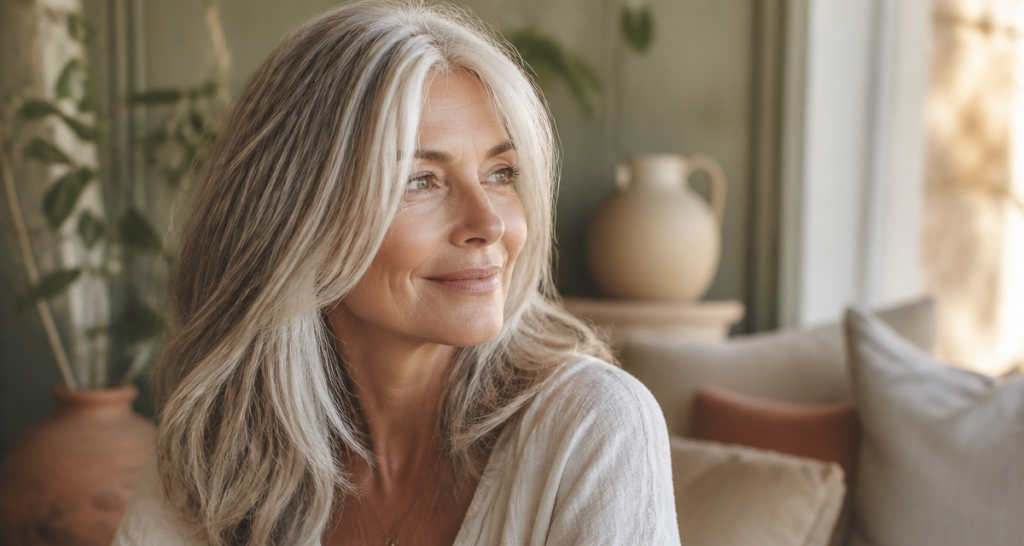 quel balayage sur cheveux blancs femme élégante