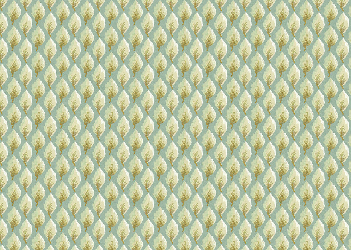 Stylish leaf-patterned wallpaper in soft green and beige tones for modern interior design.