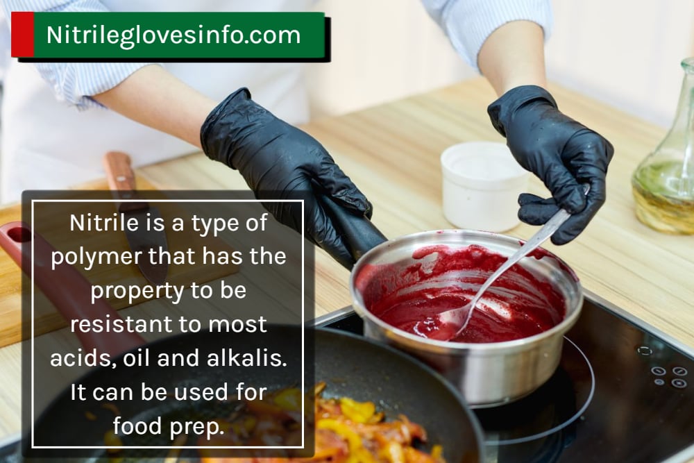 Chef wearing nitrile gloves prepares food