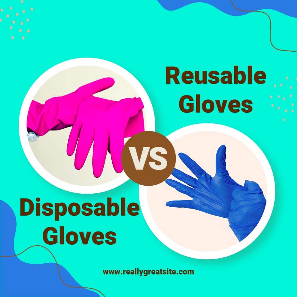 Reusable vs disposable gloves: pink reusable and blue nitrile disposable gloves comparison.