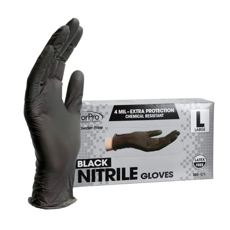 Black nitrile gloves, size large, 4 mil extra protection, 100 count.
