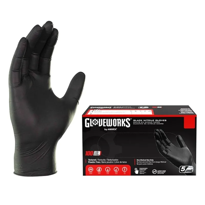 Black nitrile gloves, 100 count, 5 mil thickness. Powder-free, textured.
