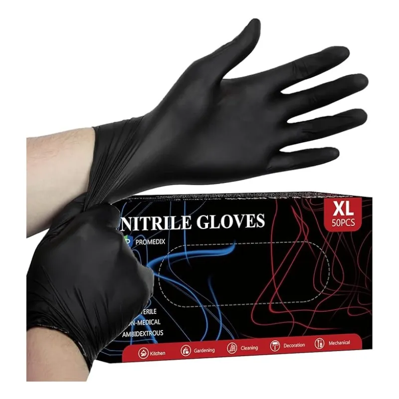 Hand in 6 mil Steel Blue nitrile glove; box of gloves shown.