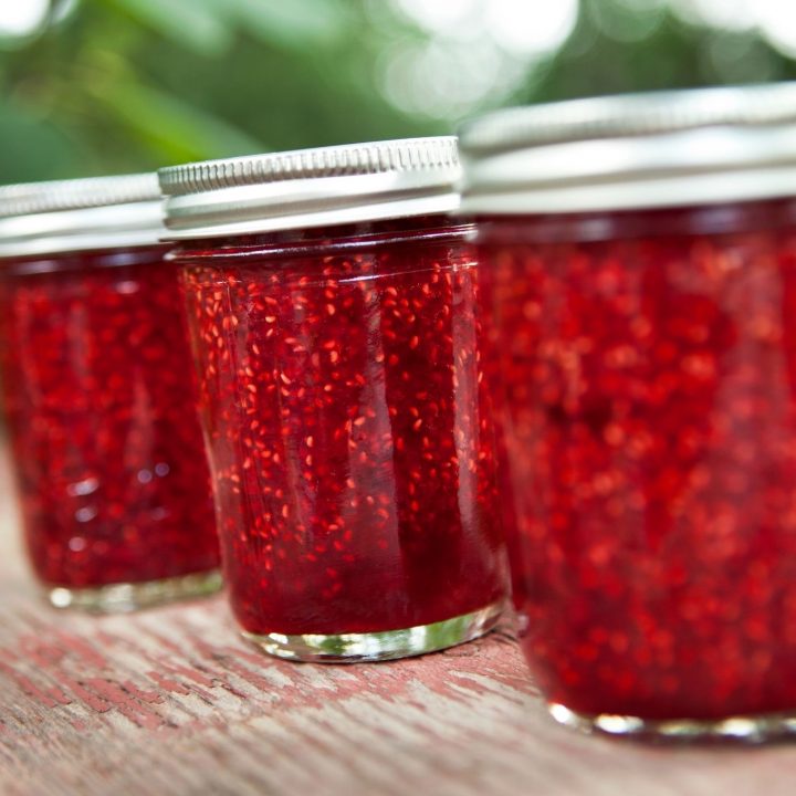 10 Important Homesteading Ideas to Start Your Self-Sufficient Life | The Not so Modern Housewife jars of home canned raspberry jam - learn how to preserve food - homesteading ideas