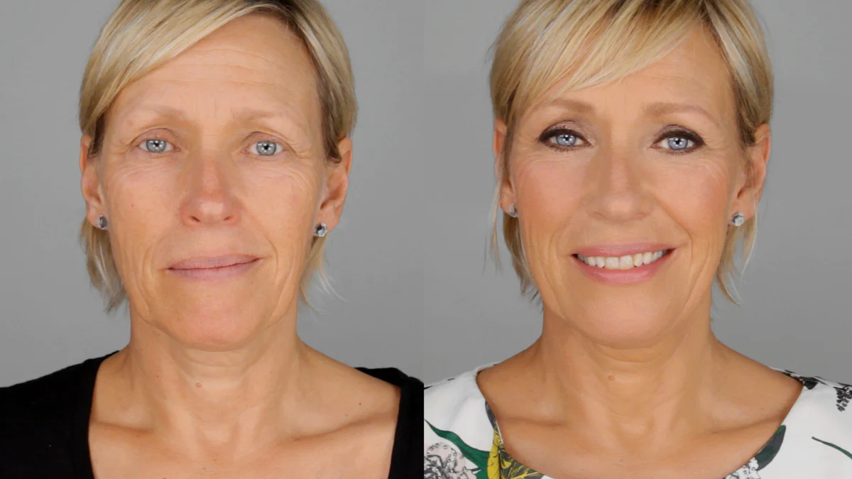Make-up für reife Haut vorher und nachher