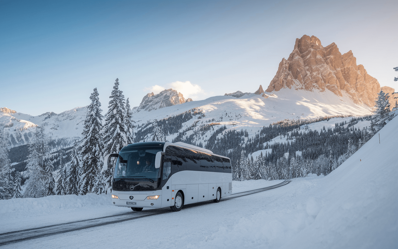 Minibus de transfert dans les Alpes