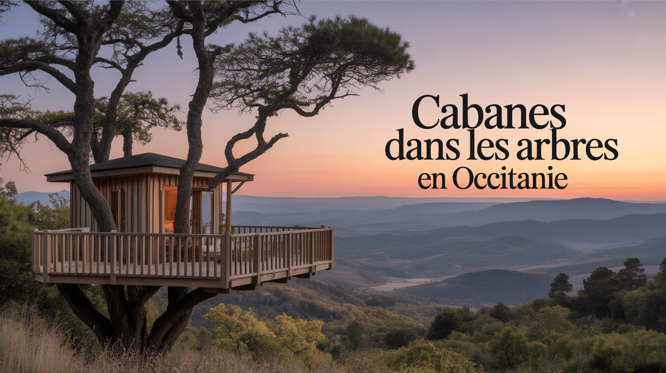 Cabane dans les arbres luxueuse surplombant paysage occitan