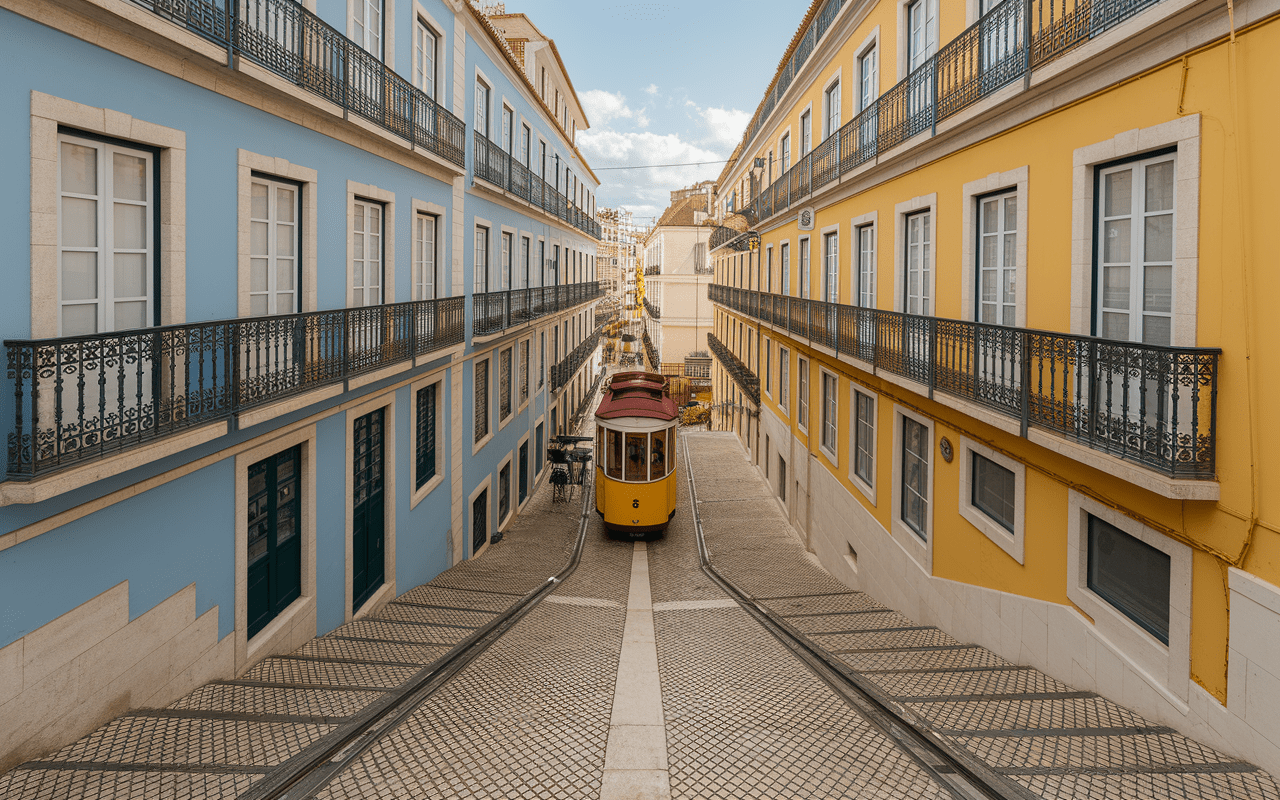 Vue panoramique du quartier Chiado à Lisbonne avec rues et tramways