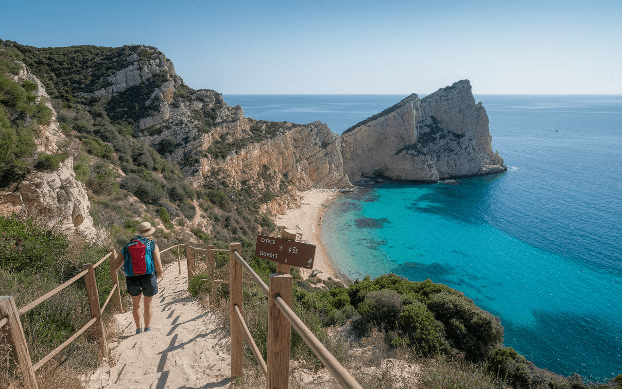 Sentier côtier de Cap Taillat avec vue sur mer et plage de l'Escalet