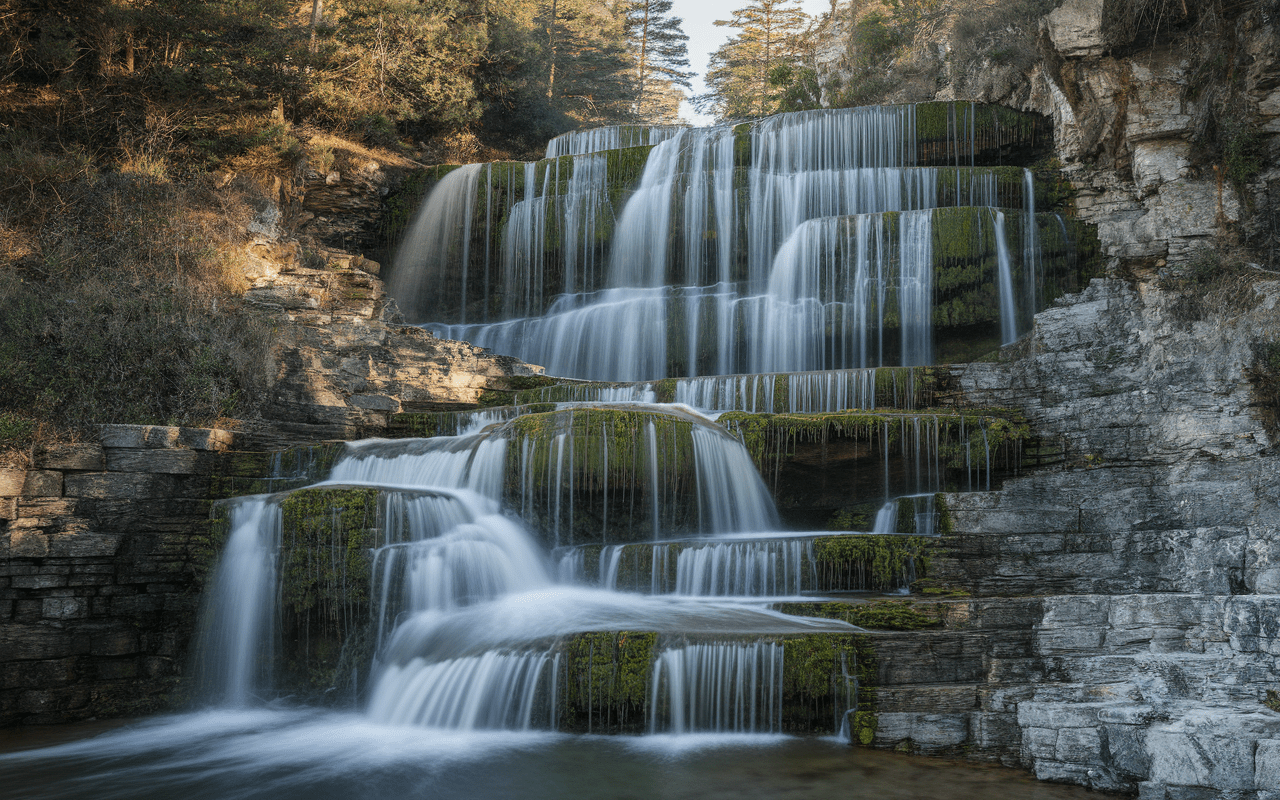 Cascades du Hérisson en étages avec Éventail spectaculaire