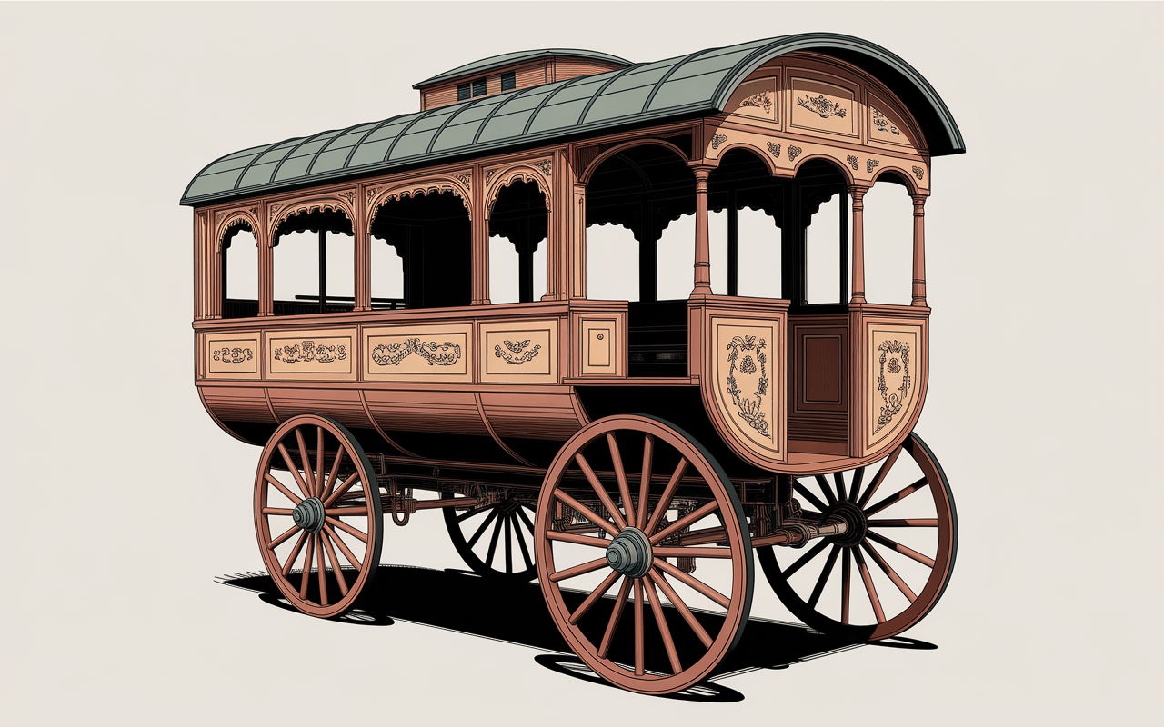 Vue technique d'une roulotte historique détaillée