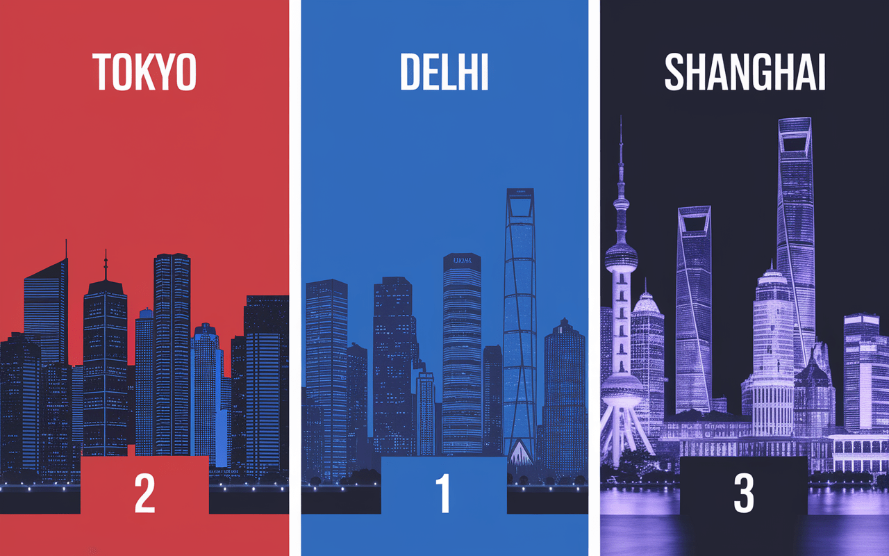 Classement comparatif des métropoles mondiales Tokyo, Delhi, Shanghai