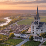Vue aérienne de Cléry-Saint-André avec basilique et vignobles