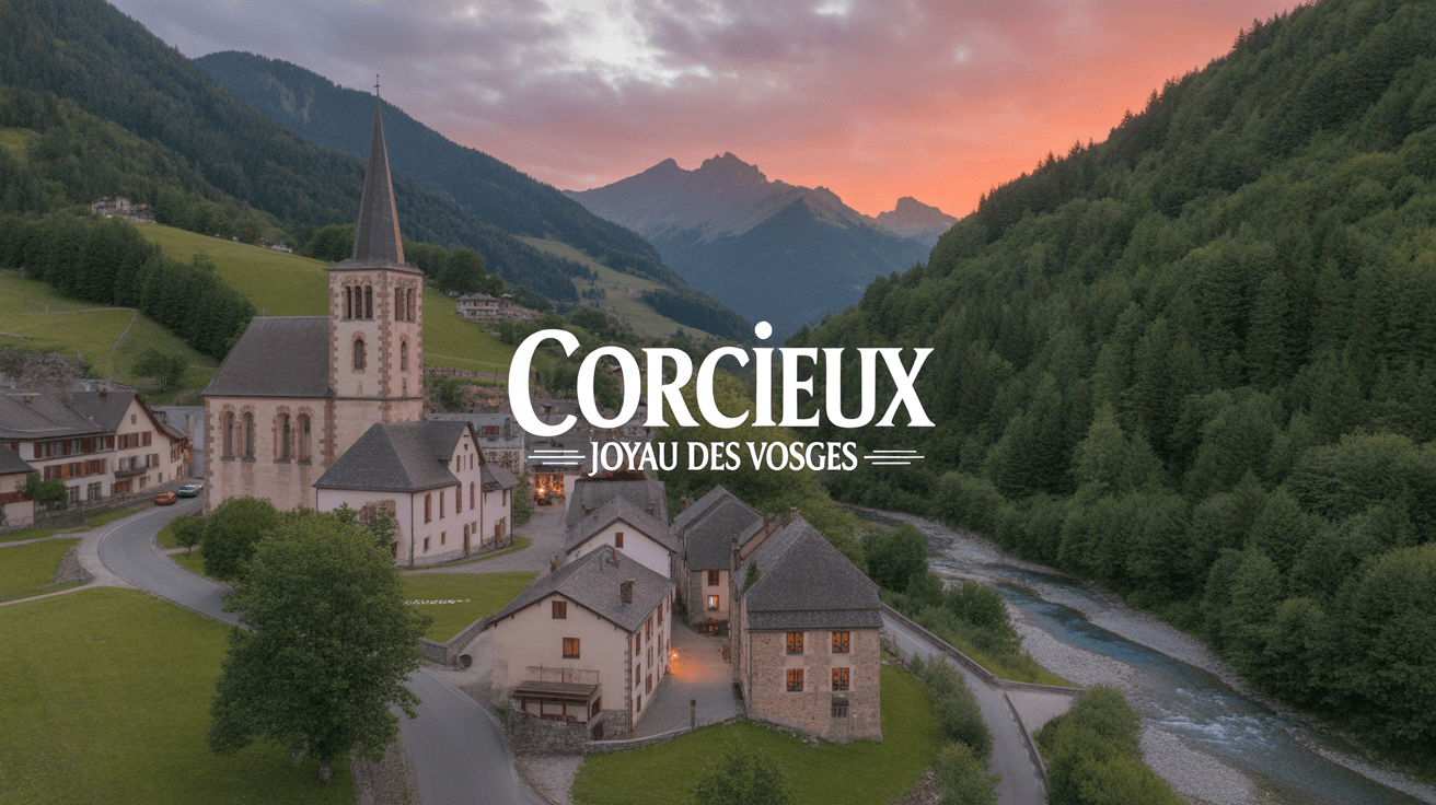 Vue panoramique de Corcieux, village vosgien entouré de montagnes