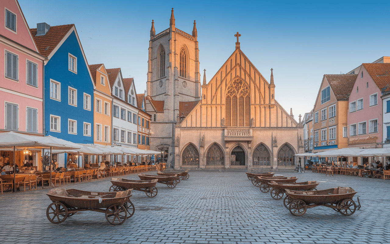 Place du marché de Cracovie avec Halle aux Draps et calèches