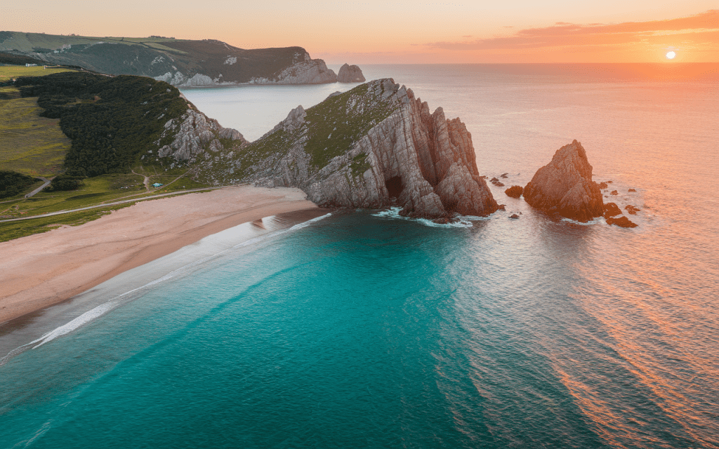 Crique bretonne panorama côte rocheuse sable turquoise