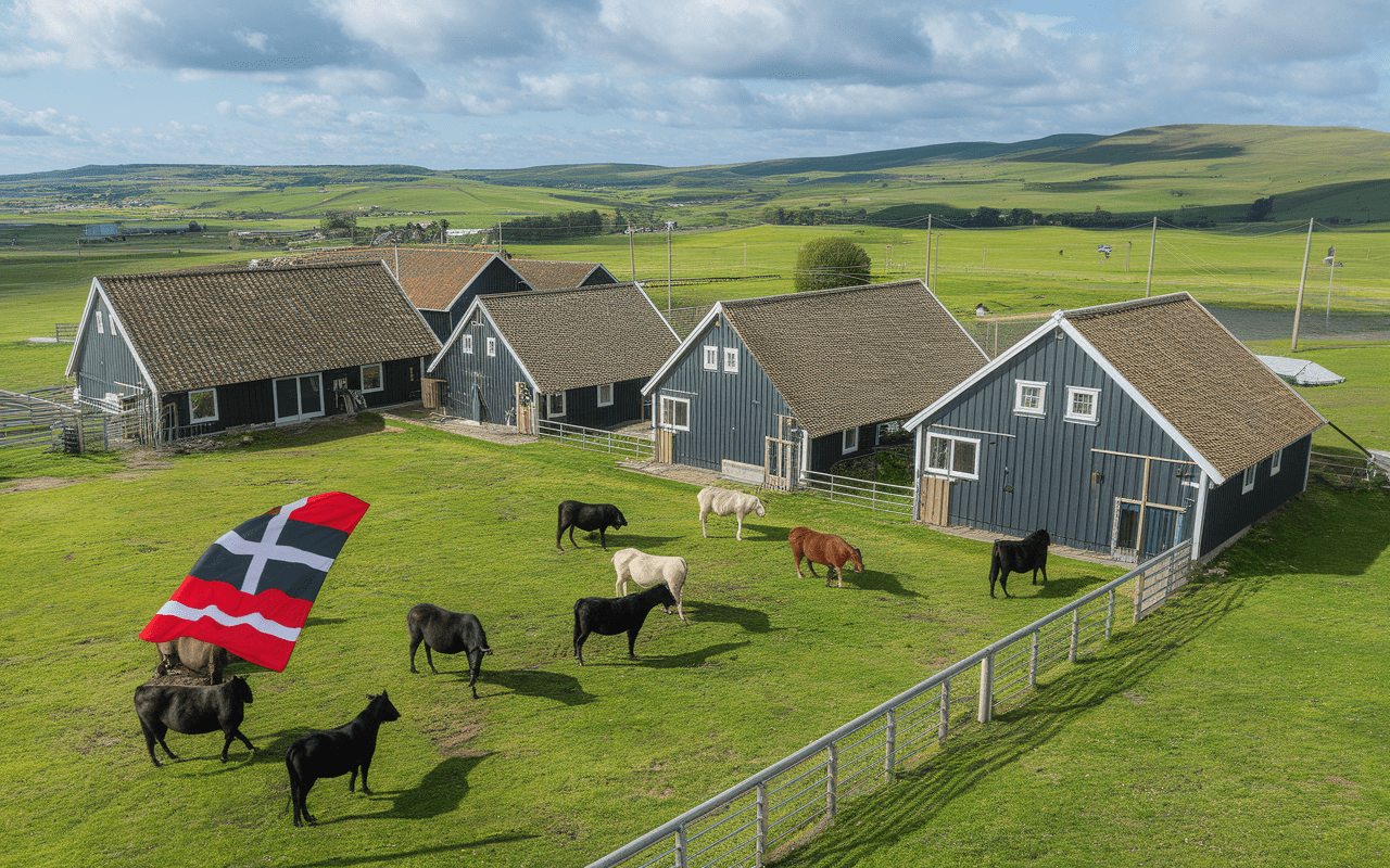 Vue aérienne élevage Armagnacaise, vaches landaises et bâtiments gascons