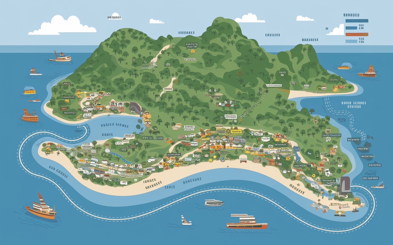 Carte de l'île de Koh Samui avec routes et plages