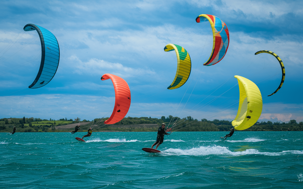 Planchistes à voile sur le lac de la Ganguise