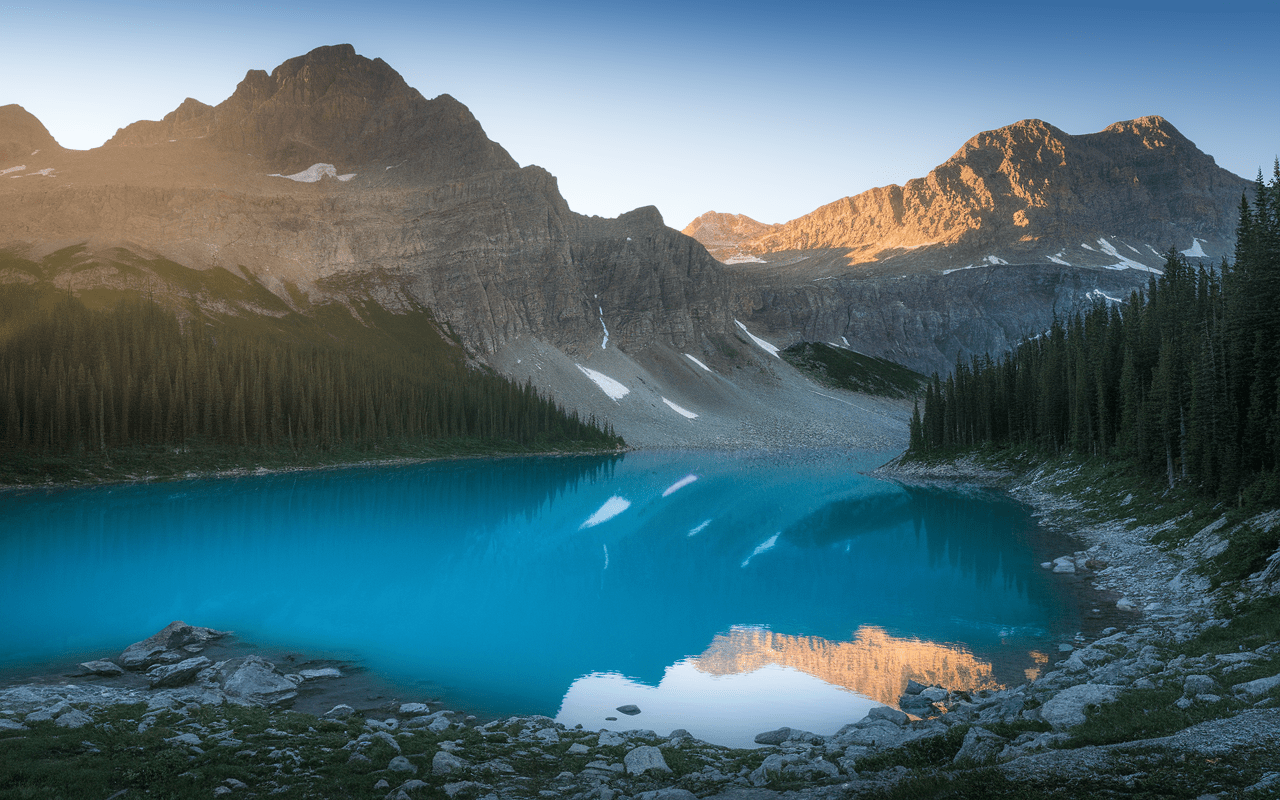 Lac d'Estaing avec reflets et forêt alpine