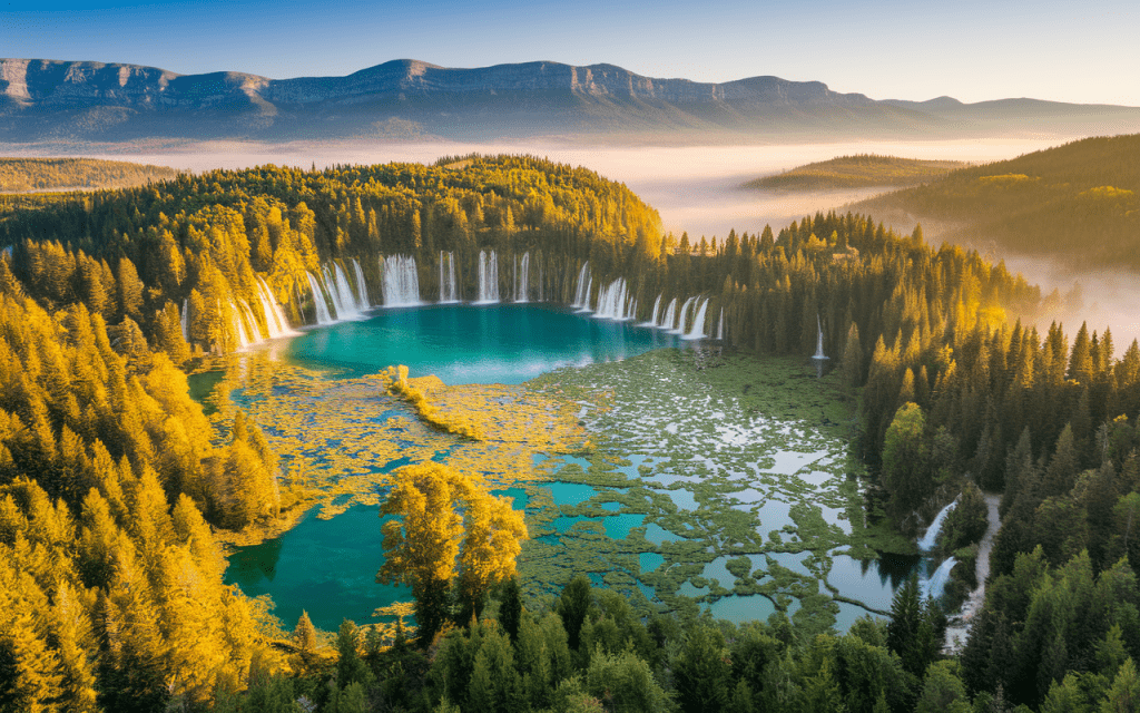 Cascades turquoise et passerelles des lacs Plitvice en Croatie