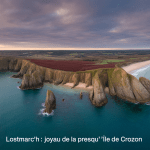 Vue aérienne de Lostmarc'h, falaises bretonnes et océan Atlantique