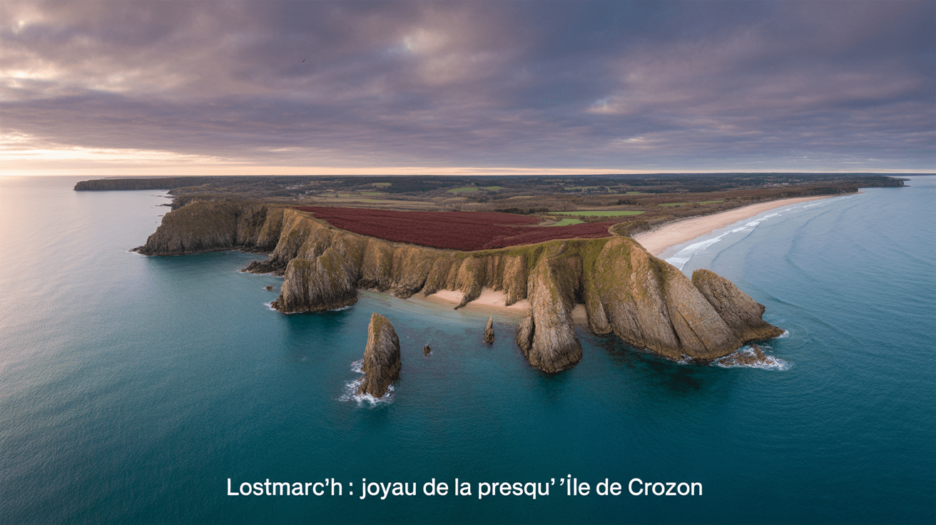 Vue aérienne de Lostmarc'h, falaises bretonnes et océan Atlantique