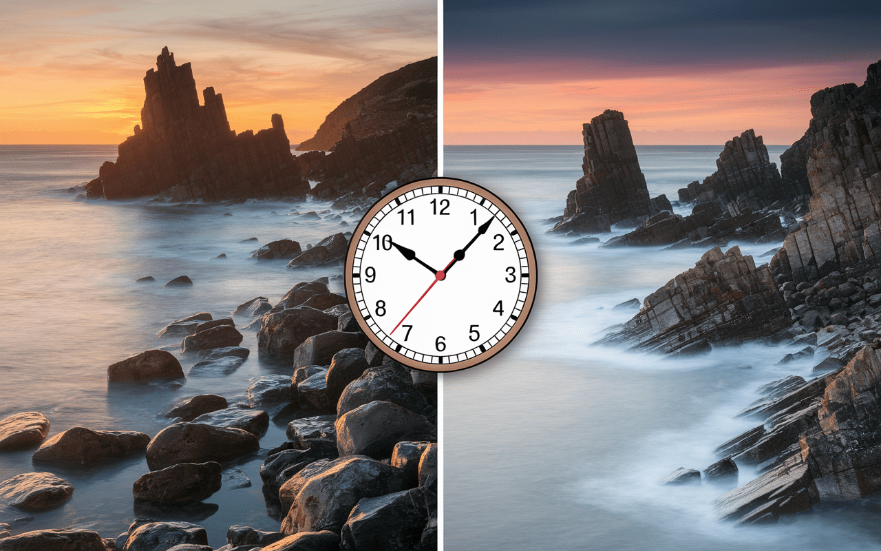 Marées haute et basse à Crozon, horloge de marée